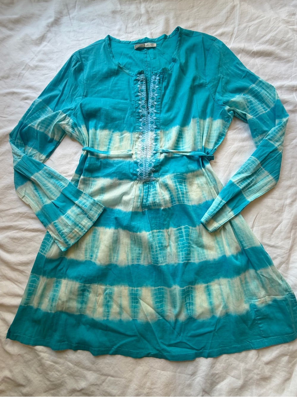 Athleta Surfer Girl Embroidered Boho Swim Coverup Dress Blue Tie Dye Size 2X - Picture 3 of 13